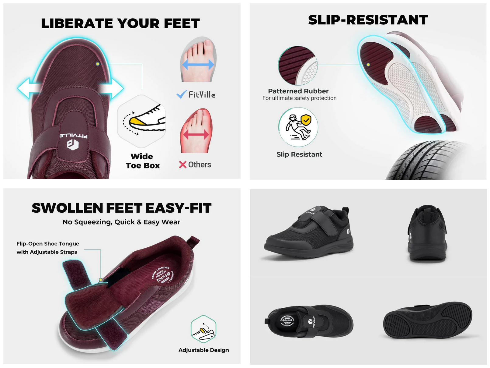 Secure diabetic shoes with slip resistance